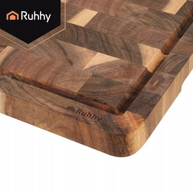 Разделочная доска кухонная деревянная Ruhhy большая толстая из дерева акации 43 x 33 x 3 см (26924)