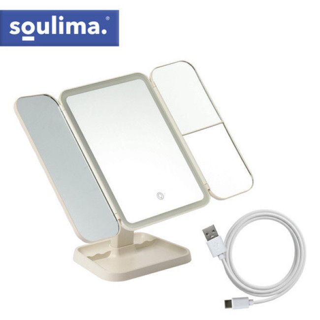 Зеркало для макияжа Soulima 26952 LED подсветка, голливудское, выдвижное, 4 в 1, увеличительное