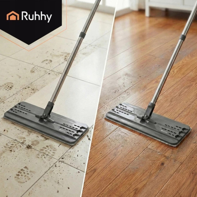 Набір для прибирання Ruhhy плоска швабра з віджимом і двокамерним відром 11 л, 3 насадки в комплекті (27232)