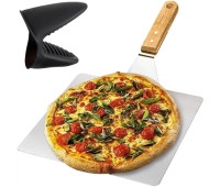 Лопата для теста и пиццы Ruhhy нержавеющая сталь, деревянная ручка + силиконовая прихватка 30.4 x 46.5 x 7 см (21746)