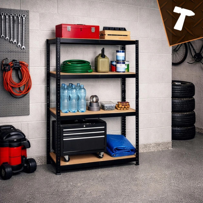 Стеллаж металлический с порошковым покрытием Bigstren система 3в1 4 полки МДФ 150 x 75 x 30 см (27341)