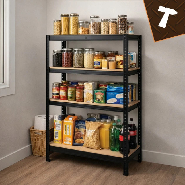 Стеллаж металлический с порошковым покрытием Bigstren система 3в1 4 полки МДФ 150 x 75 x 30 см (27341)