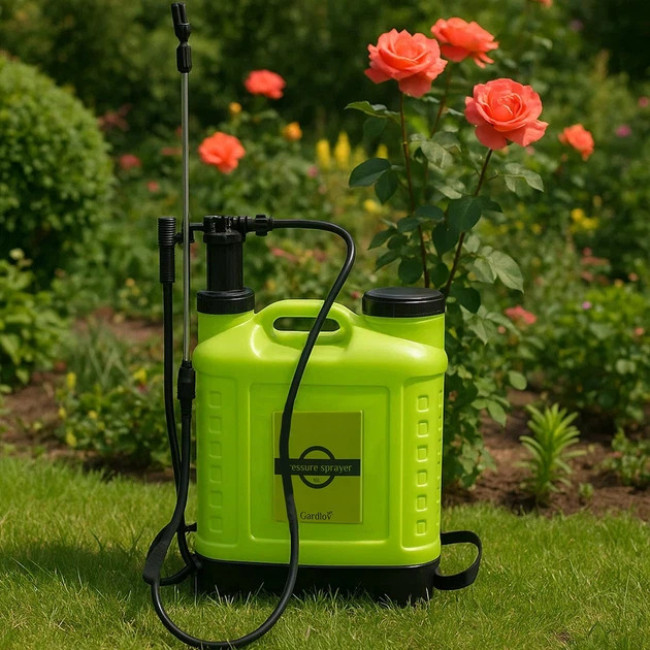 Опрыскиватель садовый помповый ранцевый Gardlov 16 л большой радиус, штанга + шланг 170 см (25569)