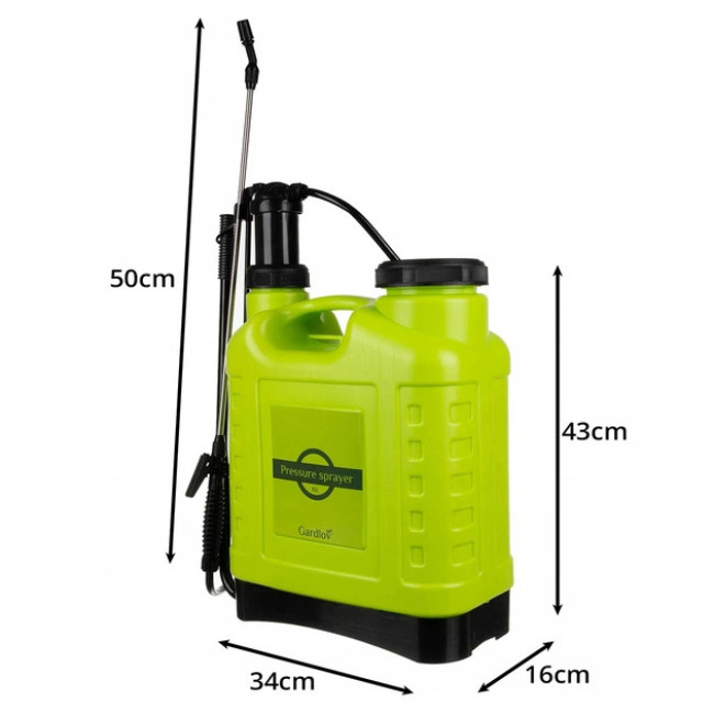 Опрыскиватель садовый помповый ранцевый Gardlov 16 л большой радиус, штанга + шланг 170 см (25569)