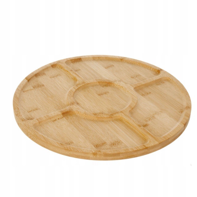 Бамбукова вращаюча дошка для закусок, сирів та м'ясної нарізки Ruhhy 33 см 5 секцій для сервірування