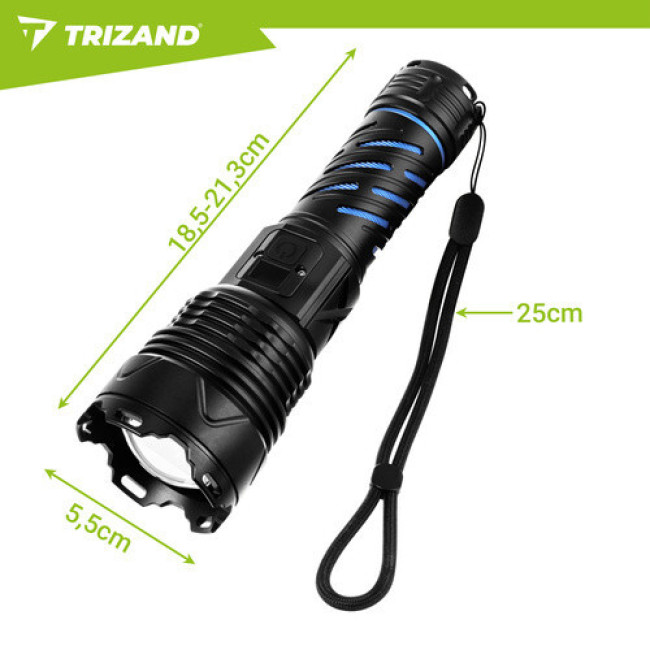 Фонарь м 1500 lm, аккумулятор 5000 mAh, USB-C, зум, водостойкий, с функцией Power Bank. Trizand 26949