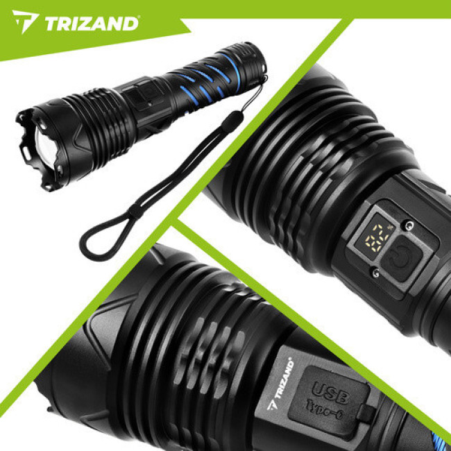 Фонарь м 1500 lm, аккумулятор 5000 mAh, USB-C, зум, водостойкий, с функцией Power Bank. Trizand 26949