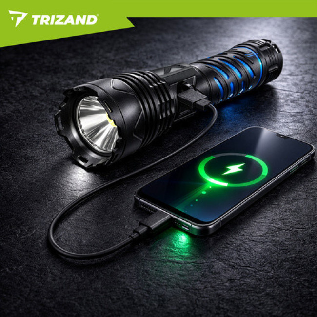 Фонарь м 1500 lm, аккумулятор 5000 mAh, USB-C, зум, водостойкий, с функцией Power Bank. Trizand 26949