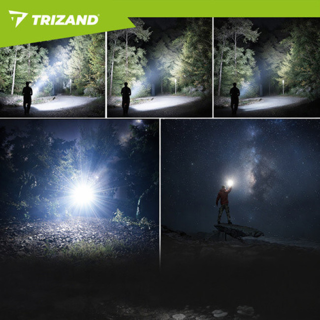 Фонарь м 1500 lm, аккумулятор 5000 mAh, USB-C, зум, водостойкий, с функцией Power Bank. Trizand 26949