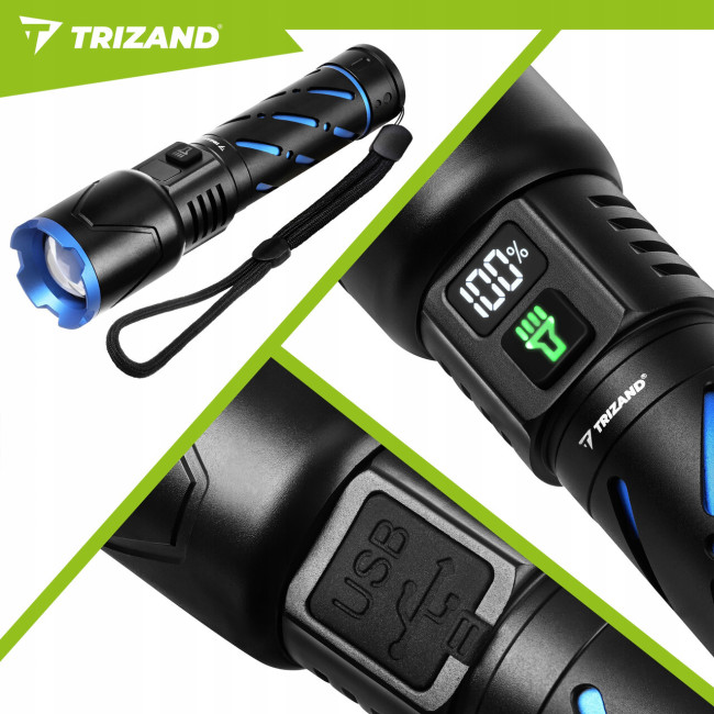 Светодиодный фонарь, водонепроницаемый Trizand 26950 800 лм, USB-C, zoom, 5000 мАч