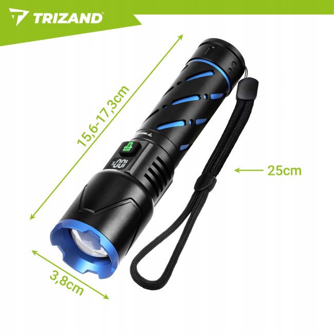 Светодиодный фонарь, водонепроницаемый Trizand 26950 800 лм, USB-C, zoom, 5000 мАч