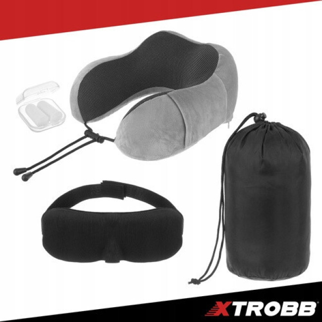 Дорожня подушка для шиї Xtrobb 26087 - піна з ефектом пам'яті, 3D, набір 4-в-1