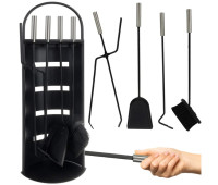 Камінний набір в стилі лофт Kaminer 5 предметів 60 х 18 см Чорний (25971)