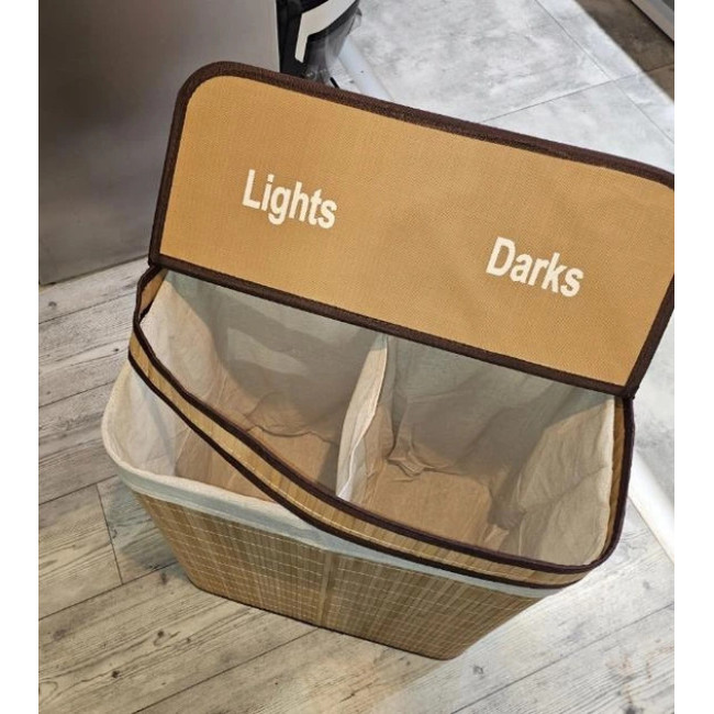 Бамбукова корзина для білизни Ruhhy 24269 на 100 л з двома відділеннями