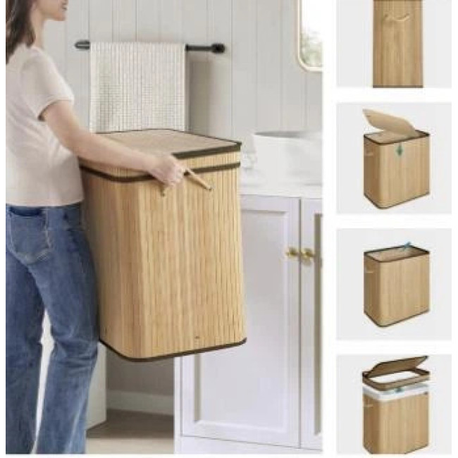 Бамбукова корзина для білизни Ruhhy 24269 на 100 л з двома відділеннями