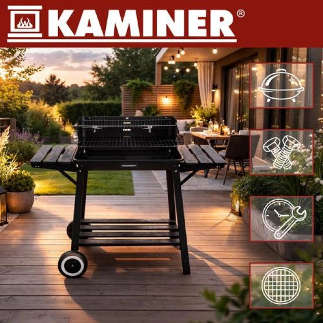 Садовий вугільний гриль з вертелом Kaminer 27320