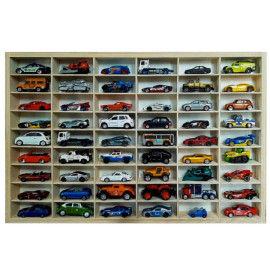 Дерев'яна полиця-органайзер Kruzzel для іграшкових машинок Hot Wheels, фігурок і колекцій на 54 ячейки 60 x 40 см (21998)