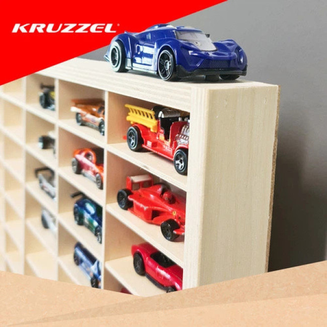 Дерев'яна полиця-органайзер Kruzzel для іграшкових машинок Hot Wheels, фігурок і колекцій на 54 ячейки 60 x 40 см (21998)
