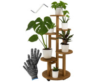 Подставка для цветов в горшках Ruhhy 6 уровней, высота 86 см, натуральная сосна, колеса с фиксаторами (26041)