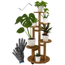 Підставка для квітів в горщиках Ruhhy 6 рівнів, висота 86 см, натуральна сосна, колеса з фіксаторами (26041)