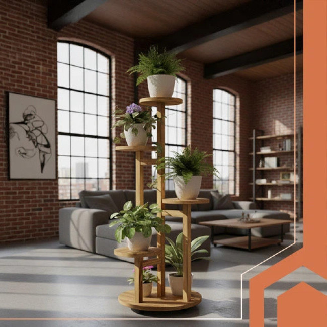 Підставка для квітів в горщиках Ruhhy 6 рівнів, висота 86 см, натуральна сосна, колеса з фіксаторами (26041)