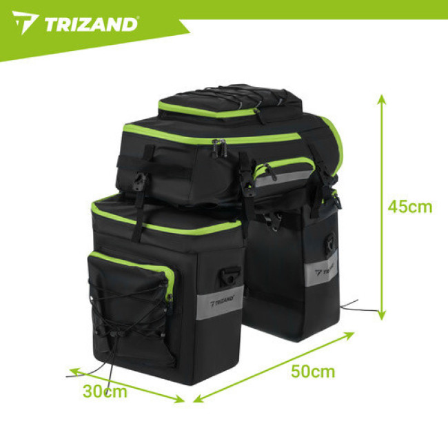 Сумка велосипедная Trizand 27339, 65L, водонепроницаемая, 3 в 1, багажник, рюкзак