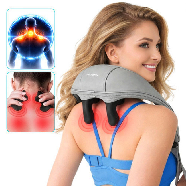 Массажер для шеи Shiatsu беспроводной с подогревом, 22.2W, USB-C, автоотключение, черный. Isomedix 27467