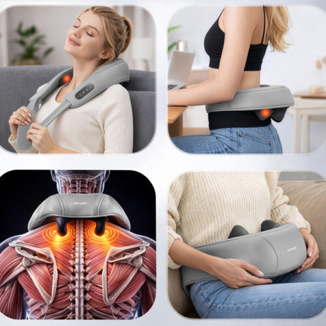 Массажер для шеи Shiatsu беспроводной с подогревом, 22.2W, USB-C, автоотключение, черный. Isomedix 27467