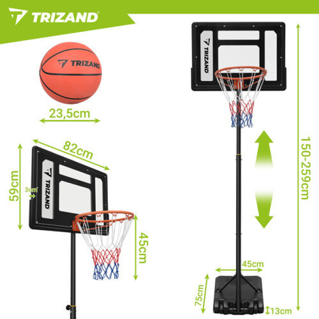 Стойка баскетбольная TRIZAND 27364 с регулируемой высотой 1,50-2,10 м. + баскетбольный мяч