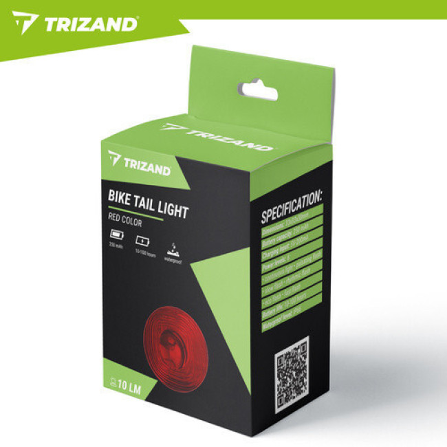 Велосипедный задний фонарь Trizand 27562 LED, USB-C, IP66, красный, быстросъемный