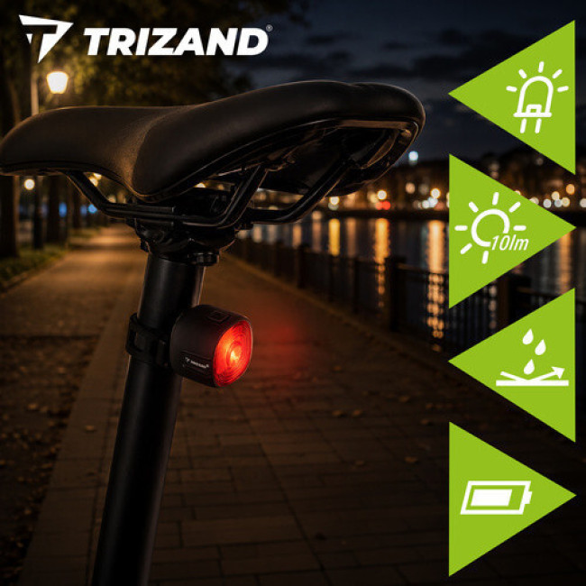 Велосипедный задний фонарь Trizand 27562 LED, USB-C, IP66, красный, быстросъемный
