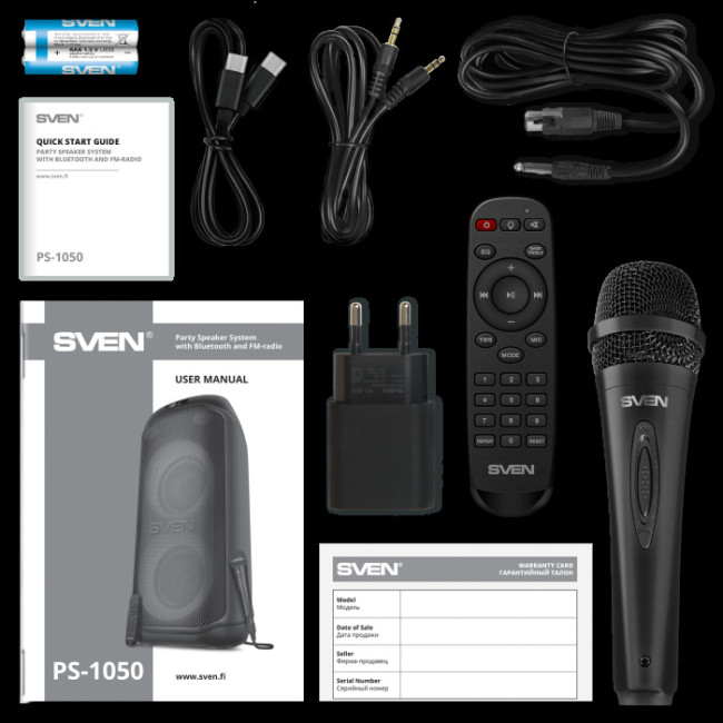 Акустическая система SVEN PS-1050 Black (200Вт, TWS, bluetooth, подсветка, караоке, FM)