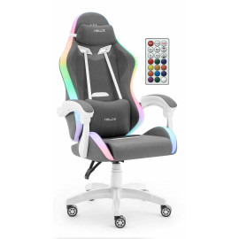Геймерське крісло Hell's Chair HC-1012 LED RGB Grey White тканина