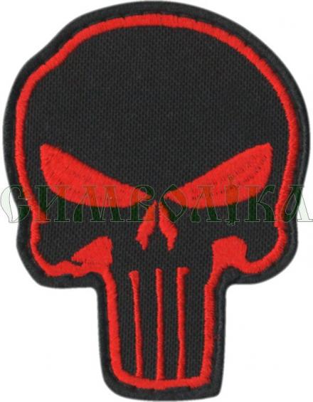 Патч шеврон PATRIOT Череп-вигин чорний/червоний велкро