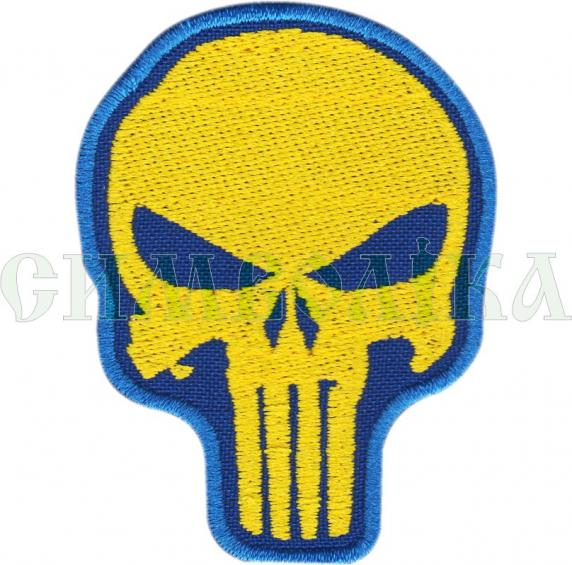 Шеврон PATCH ПАТРІОТ Череп тканина синя нитка жовта велкро
