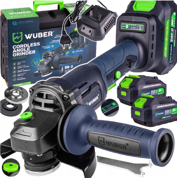 Болгарка (углова шліфмашина) Wuber + 2 акумулятори + зарядний пристрій DIAX (Польща)