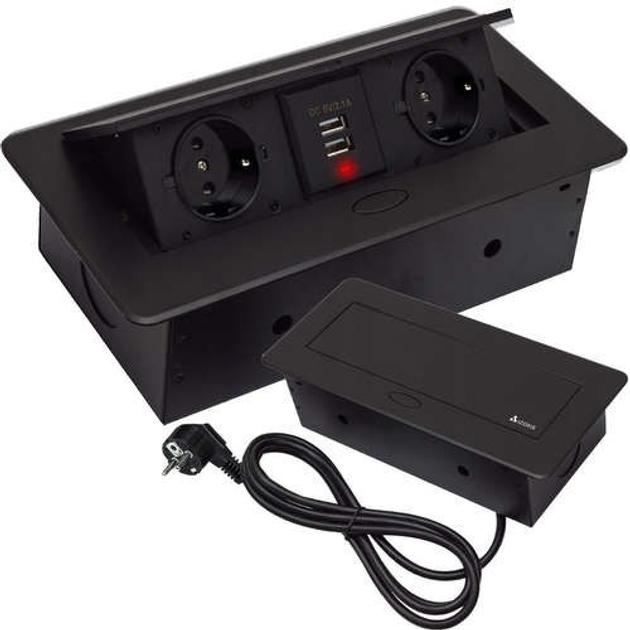 Розетка вмонтована в стільницю висувна розетка- подвійна з USB Izoxis 21446 чорна