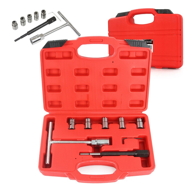 Комплект фрез для гнезд форсунок Mar-Pol M57688 8 предметов + пластиковый чемодан Красный