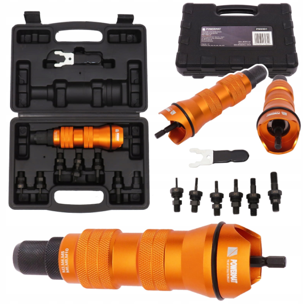 Заклепочник на шуруповерт POWERMAT / Адаптер для заклепок 8 елементів (Польща)