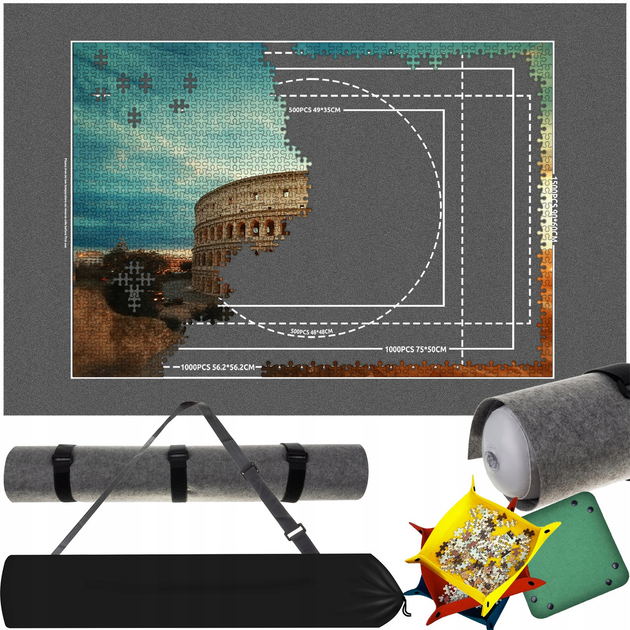 Килимок для збирання і зберігання не до кінця зібраної картини пазлів Malatec 115 х 67 см + 4 сортера