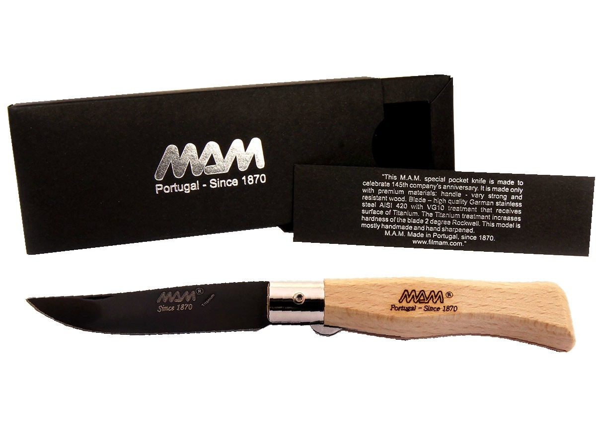 Ніж MAM DOURO POCKET KNIFE BLACK TITANIUM, LIGHT WOOD HANDLE 2109/n