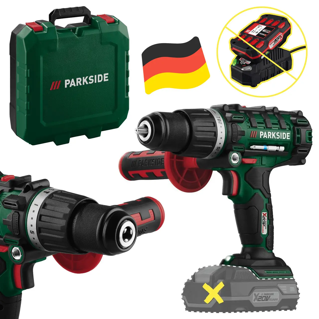 Акумуляторна дрель Шуруповерт PARKSIDE PSBSA 20-Li C3 з АКБ Smart 4Ач і зарядним пристроєм 4.5Ач