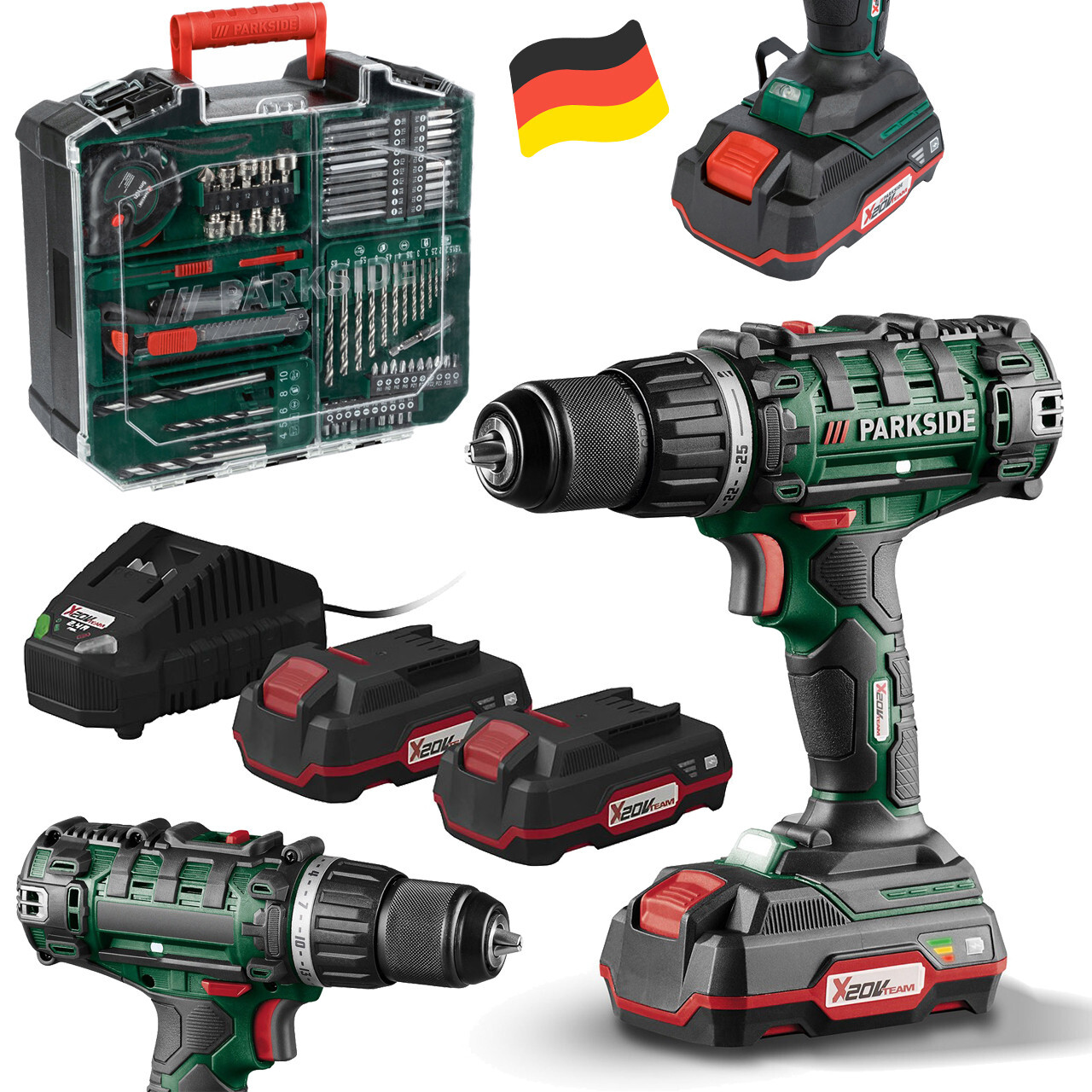 Акумуляторна дрель шуруповерт PARKSIDE PABS 20-Li G8 (45 Нм, 2 шт акумулятора, +набір, Німеччина)