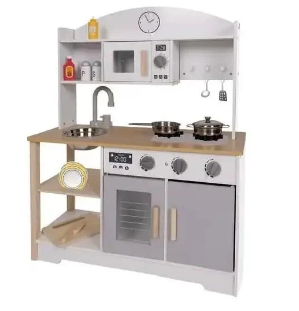 Кухня дитяча ігрова дерев'яна + посуд і спеції звуки Крузель 21933