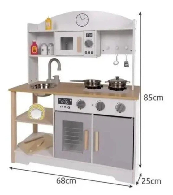 Кухня дитяча ігрова дерев'яна + посуд і спеції звуки Крузель 21933