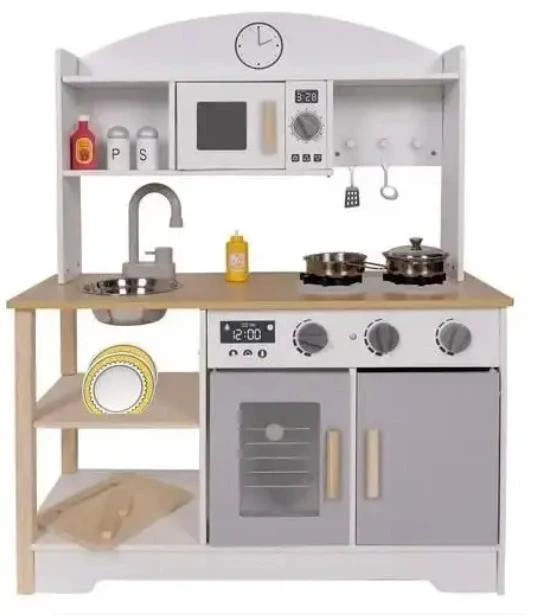 Кухня дитяча ігрова дерев'яна + посуд і спеції звуки Крузель 21933
