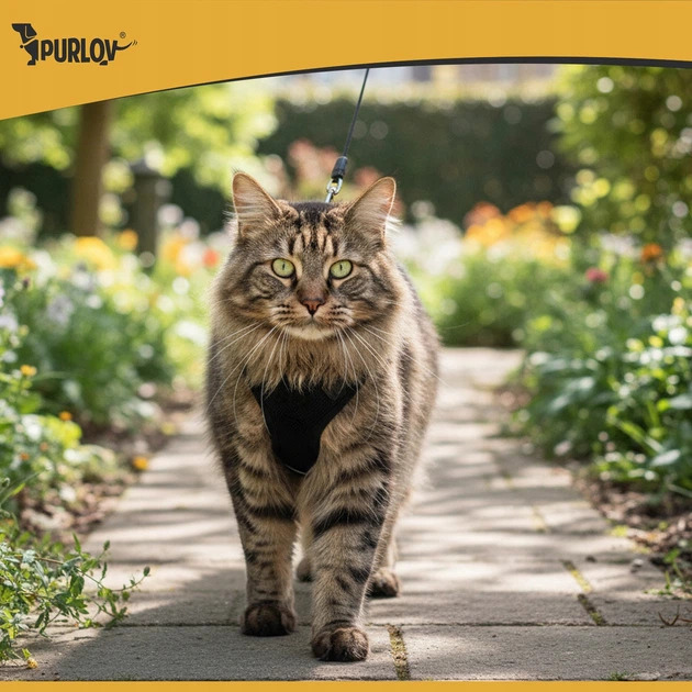 Шлейка для средних пород собак и кошек без давления с поводком Purlov размер M светоотражающая, регулируемая (26870)