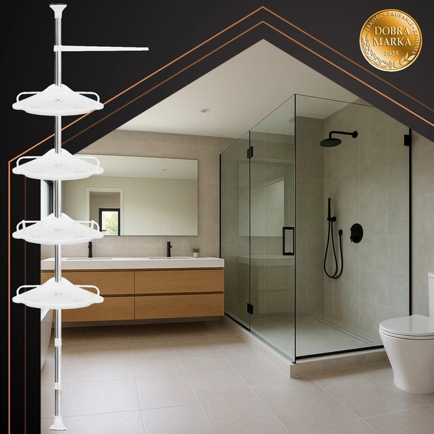 Полка для ванной комнаты угловая Ruhhy 4 уровня, телескопическая 230 - 300 см Белый (26639)